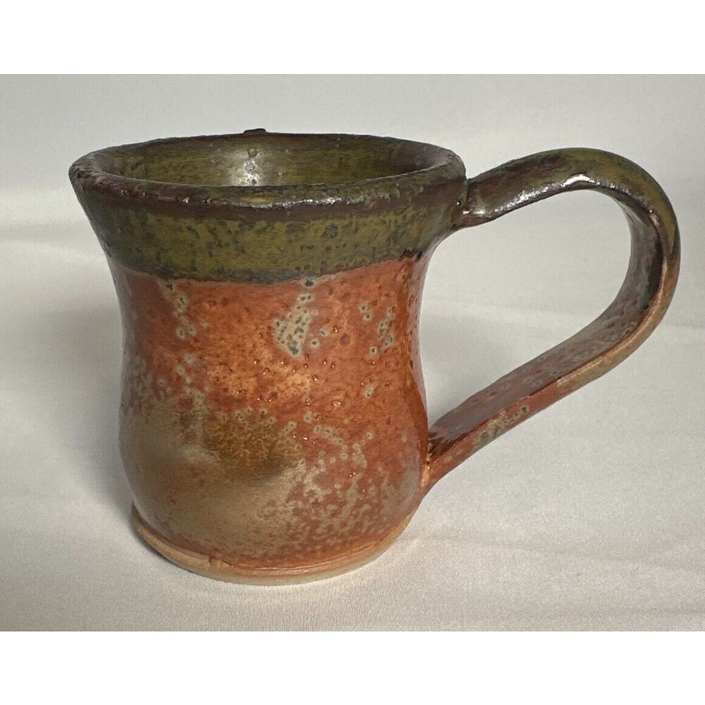 Vintage Pottery Mug Bronze/Green Handcrafted Stamped